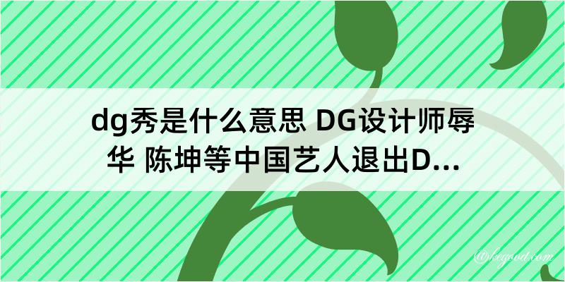 dg秀是什么意思 DG设计师辱华 陈坤等中国艺人退出DG秀